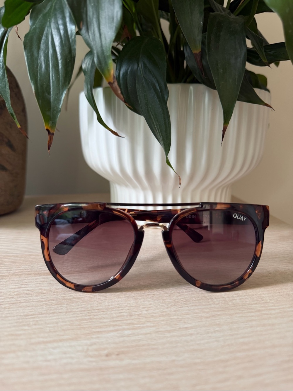 Quay Australia Tortoiseshell Brown Sunglasses with Gold Bridge